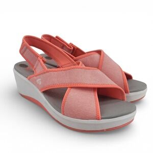 Clarks Cloudsteppers Slingback Wedge Sandals Women 10 Coral Cushion Comfort